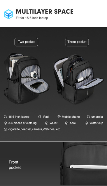 Plecak męski Marka Ryden 2021, wodoodporny, do laptopa 15.6, z wielowarstwowymi kieszeniami i USB do ładowania - Wianko - 10