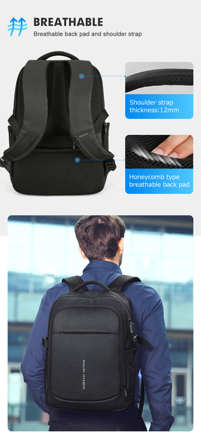 Plecak męski Marka Ryden 2021, wodoodporny, do laptopa 15.6, z wielowarstwowymi kieszeniami i USB do ładowania - Wianko - 8