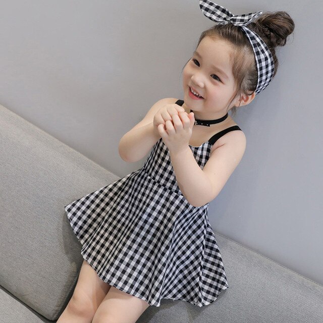 Sukienka dla małych dziewczynek 1-5 lat w kratkę z pasem, letnia, bez rękawów, stroje dla dzieci Vestido Festa Infantil - Wianko - 5