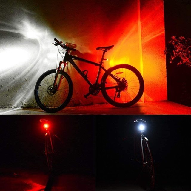 Reflektor rowerowy LED na akumulator 2 sztuki, wodoodporny, 4 tryby oświetlenia, z przodu i z tyłu - Wianko - 3