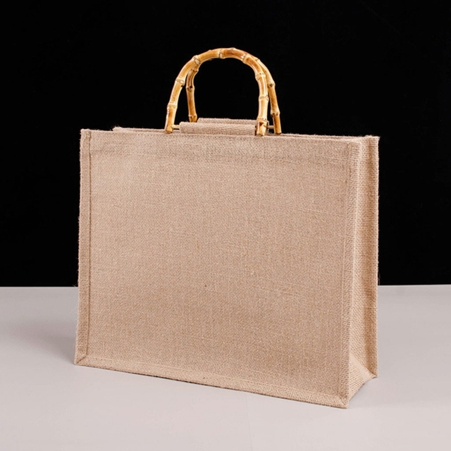 Nowa torba na zakupy przenośna z juty z bambusowymi uchwytami i rączkami, wielokrotnego użytku (2021) - kobieta, dziewczyna - Wianko - 6
