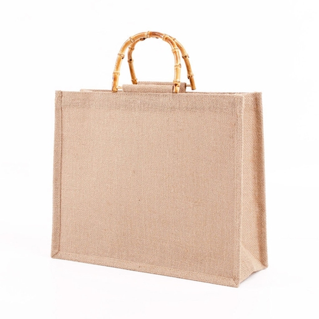 Nowa torba na zakupy przenośna z juty z bambusowymi uchwytami i rączkami, wielokrotnego użytku (2021) - kobieta, dziewczyna - Wianko - 8
