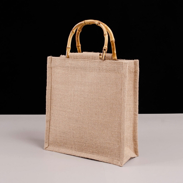 Nowa torba na zakupy przenośna z juty z bambusowymi uchwytami i rączkami, wielokrotnego użytku (2021) - kobieta, dziewczyna - Wianko - 3
