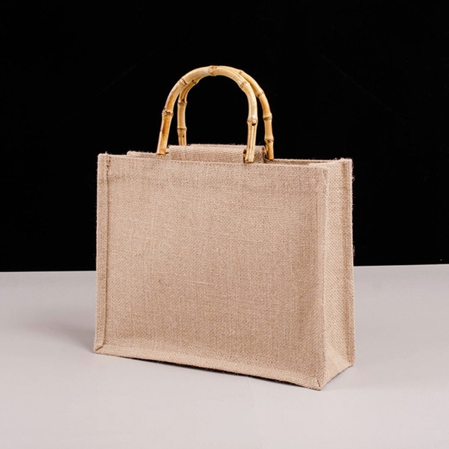 Nowa torba na zakupy przenośna z juty z bambusowymi uchwytami i rączkami, wielokrotnego użytku (2021) - kobieta, dziewczyna - Wianko - 4