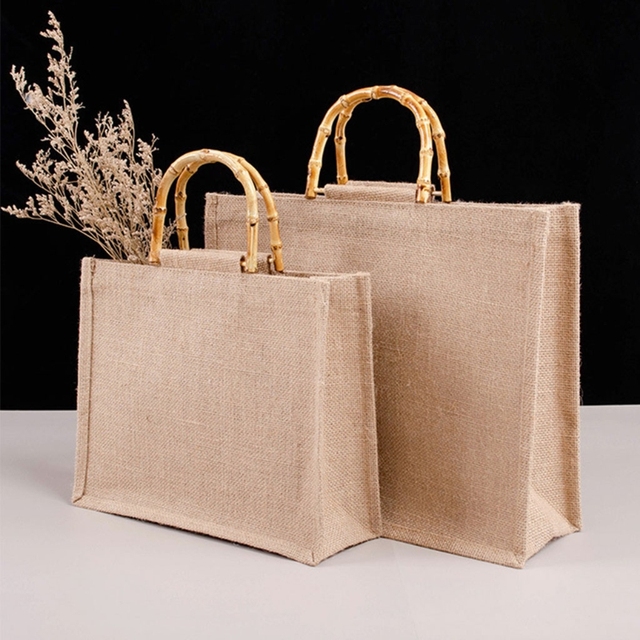 Nowa torba na zakupy przenośna z juty z bambusowymi uchwytami i rączkami, wielokrotnego użytku (2021) - kobieta, dziewczyna - Wianko - 7
