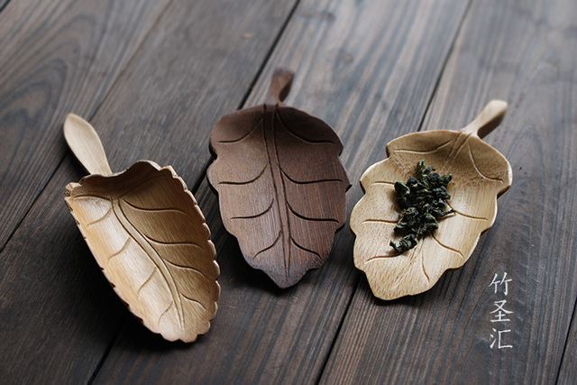 Ręcznie rzeźbiona łyżeczka do herbaty z bambusa - lotosowe liście, przyjazne dla środowiska, wysokiej jakości - Wianko - 1