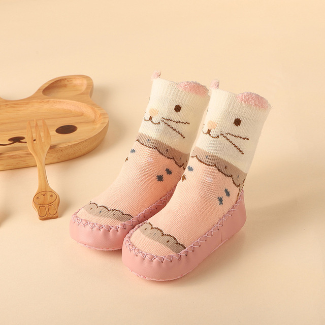 Skarpety zimowe dla dzieci z antypoślizgowymi gumowymi podeszwami, miękkie podłogowe buty dla noworodków, dziewczynki i chłopców 0-24M - Wianko - 2