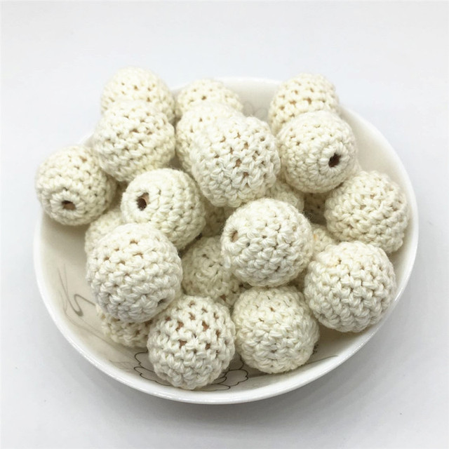 Chengkai - 50 sztuk drewnianych koralików o średnicy 16mm i 20mm do dekoracji DIY, gryzak dla niemowląt i biżuteria - bawełniane szydełka, kulki, naszyjnik, zabawki - Wianko - 9