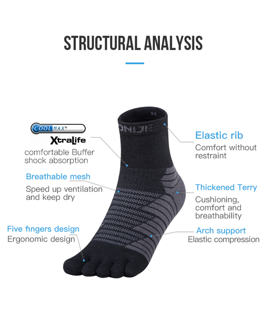 Skarpety turystyczne AONIJIE, ciepłe i oddychające, środkowa rura, pięć palców, idealne na Camping, piesze wycieczki, bieganie i maratony (model E4819) - Wianko - 9