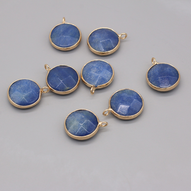 Kamień naturalny wisiorek okrągły niebieski awenturyn do biżuterii DIY - Wianko - 3