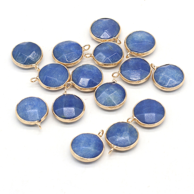Kamień naturalny wisiorek okrągły niebieski awenturyn do biżuterii DIY - Wianko - 2
