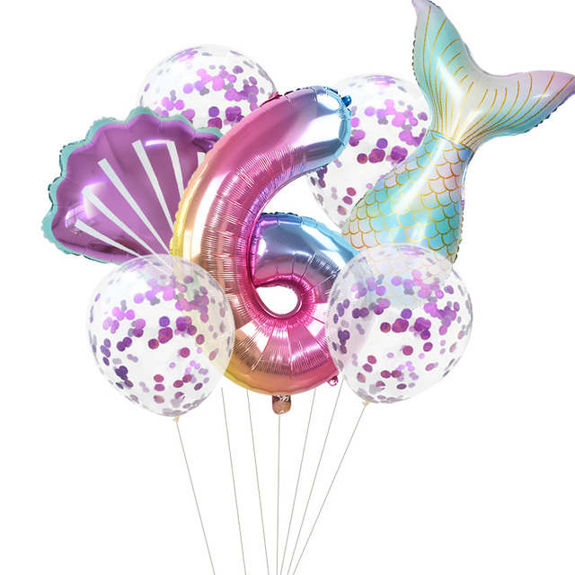 Zestaw 32-calowych balonów foliowych w kształcie cyfry, imprezowe dekoracje ślubne i urodzinowe - syrenki, ogon syreny, muszle - Wianko - 20