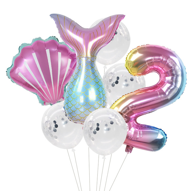 Zestaw 32-calowych balonów foliowych w kształcie cyfry, imprezowe dekoracje ślubne i urodzinowe - syrenki, ogon syreny, muszle - Wianko - 16