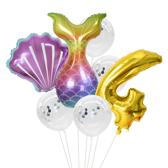 Zestaw 32-calowych balonów foliowych w kształcie cyfry, imprezowe dekoracje ślubne i urodzinowe - syrenki, ogon syreny, muszle - Wianko - 18
