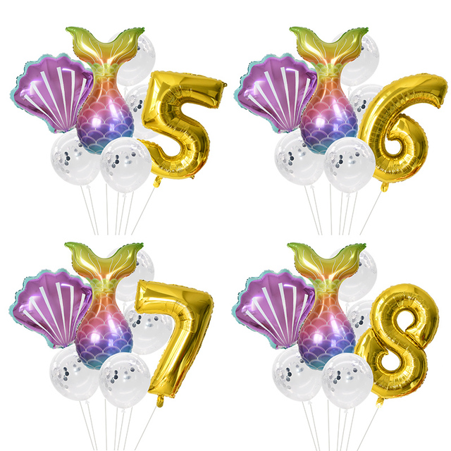 Zestaw 32-calowych balonów foliowych w kształcie cyfry, imprezowe dekoracje ślubne i urodzinowe - syrenki, ogon syreny, muszle - Wianko - 12