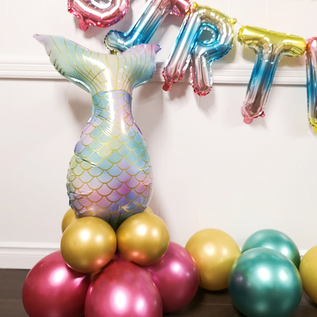 Zestaw 32-calowych balonów foliowych w kształcie cyfry, imprezowe dekoracje ślubne i urodzinowe - syrenki, ogon syreny, muszle - Wianko - 3