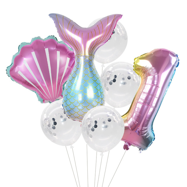 Zestaw 32-calowych balonów foliowych w kształcie cyfry, imprezowe dekoracje ślubne i urodzinowe - syrenki, ogon syreny, muszle - Wianko - 15