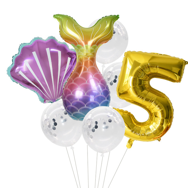 Zestaw 32-calowych balonów foliowych w kształcie cyfry, imprezowe dekoracje ślubne i urodzinowe - syrenki, ogon syreny, muszle - Wianko - 19