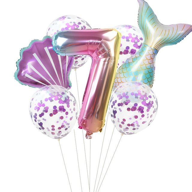 Zestaw 32-calowych balonów foliowych w kształcie cyfry, imprezowe dekoracje ślubne i urodzinowe - syrenki, ogon syreny, muszle - Wianko - 21