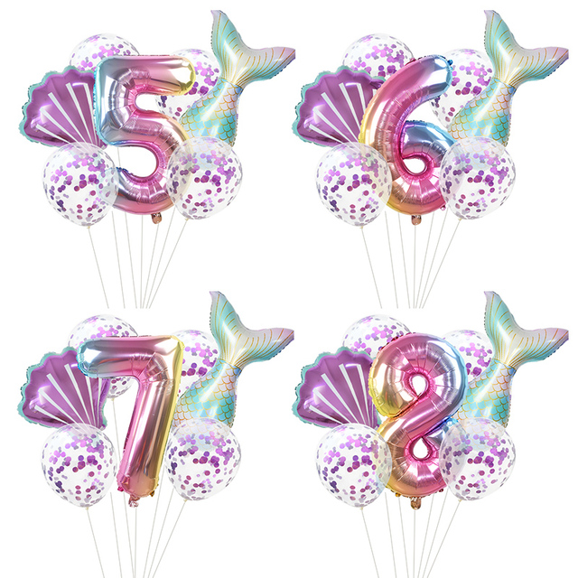 Zestaw 32-calowych balonów foliowych w kształcie cyfry, imprezowe dekoracje ślubne i urodzinowe - syrenki, ogon syreny, muszle - Wianko - 13