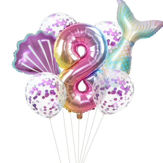 Zestaw 32-calowych balonów foliowych w kształcie cyfry, imprezowe dekoracje ślubne i urodzinowe - syrenki, ogon syreny, muszle - Wianko - 22