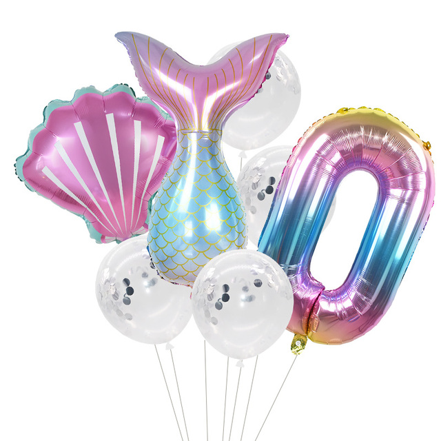 Zestaw 32-calowych balonów foliowych w kształcie cyfry, imprezowe dekoracje ślubne i urodzinowe - syrenki, ogon syreny, muszle - Wianko - 14