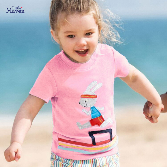 Dziewczęca koszulka Little Maven Bunny z aplikacją, różowa, bawełniana, nowa kolekcja lato 2021, rozmiar 2-7 lat - Wianko - 10