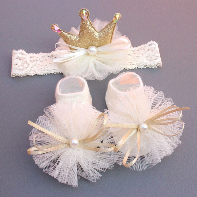 Zestaw 2 sztuk skarpetek dla dziewczynek - księżniczka, koronkowe łuki, pałąk - prezenty dla noworodków - Wianko - 4
