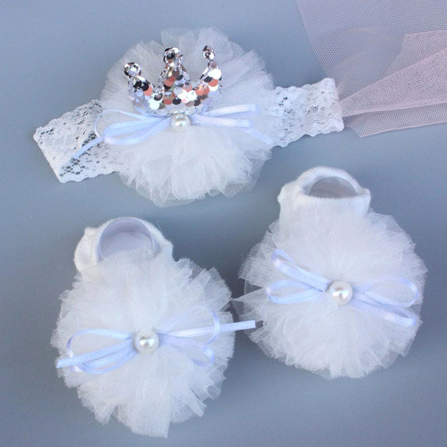 Zestaw 2 sztuk skarpetek dla dziewczynek - księżniczka, koronkowe łuki, pałąk - prezenty dla noworodków - Wianko - 6