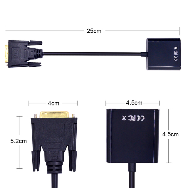 CHIPAL Adapter kabel DVI-D do VGA 25Pin męski na 15Pin żeński - 10 sztuk - Wianko - 4