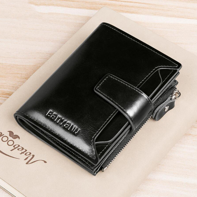 Męski portfel RFID ze skóry naturalnej - krótki pionowy, dwu- lub trzy-składany, pojemnik na karty, zamykany na zamek błyskawiczny, z przegródką na monety - Wianko - 17
