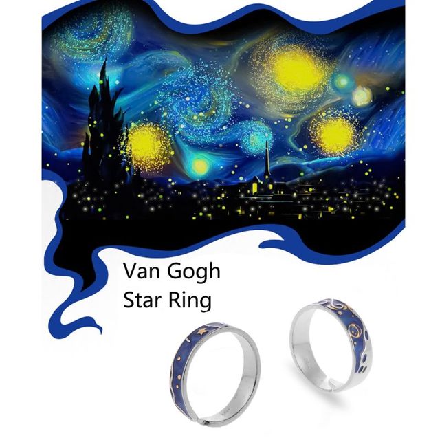 Pierścionek Mężczyzna Kobiet Para Romantyczny Van Gogh Gwiaździste Niebo Twórczy Pierścionki Osobowość Modne Prezent - Wianko - 6
