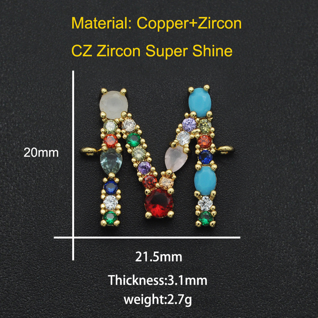 Vni i Mia 21x18mm 100% CZ cyrkon DIY biżuteria Rainbow ze złączem liter A-Z | Hurtownia biżuterii | Złącze prosto z fabryki - Wianko - 57