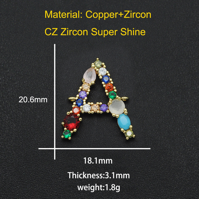 Vni i Mia 21x18mm 100% CZ cyrkon DIY biżuteria Rainbow ze złączem liter A-Z | Hurtownia biżuterii | Złącze prosto z fabryki - Wianko - 55