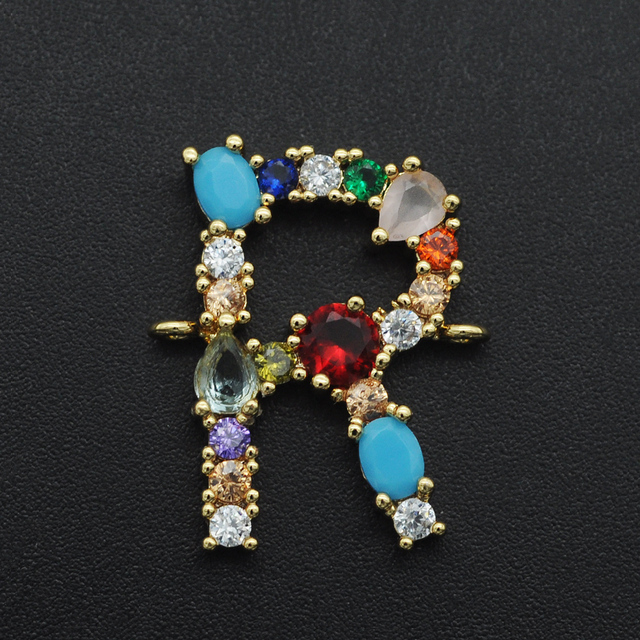 Vni i Mia 21x18mm 100% CZ cyrkon DIY biżuteria Rainbow ze złączem liter A-Z | Hurtownia biżuterii | Złącze prosto z fabryki - Wianko - 35