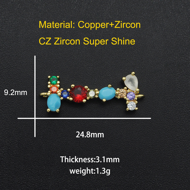 Vni i Mia 21x18mm 100% CZ cyrkon DIY biżuteria Rainbow ze złączem liter A-Z | Hurtownia biżuterii | Złącze prosto z fabryki - Wianko - 56