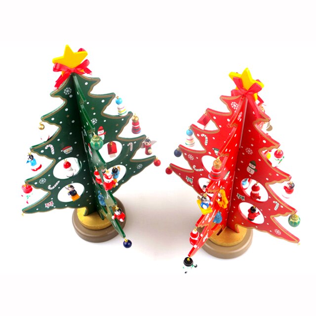 Drewniana choinka DIY z mini ozdobami świątecznymi - dekoracja bożonarodzeniowa do domu - Wianko - 4