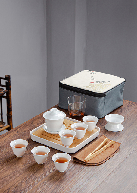 Przenośny zestaw do herbaty chińskiej Kung Fu - ceramiczny kubek Gaiwan i czajniczek - Wianko - 1