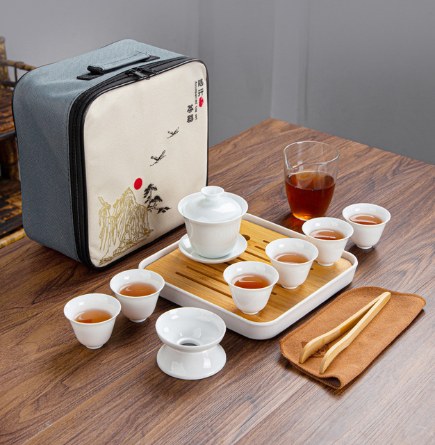 Przenośny zestaw do herbaty chińskiej Kung Fu - ceramiczny kubek Gaiwan i czajniczek - Wianko - 10