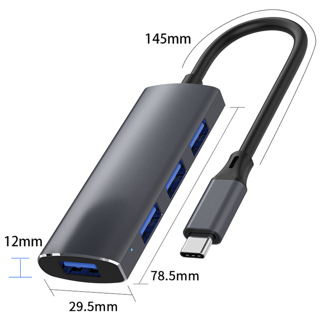 USB HUB 3.0 typ C 3.1 4 porty Multi Splitter Alloy OTG - Macbook Air M1 Pro Lenovo Xiaomi - Wianko - 1