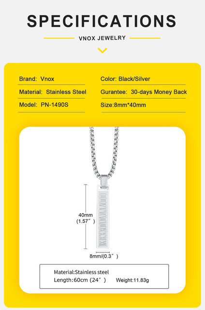 Naszyjnik Vnox ze stylowymi cyframi rzymskimi, wisiorek Rock Punk ze stali nierdzewnej, pionowe Tag, łańcuch w zestawie - 24 - Wianko - 4