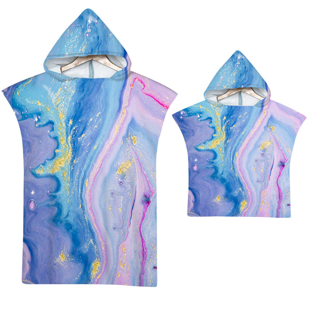 Ręcznik plażowy z kapturem z mikrofibry dla dorosłych i dzieci - drukowane marmurkowe, idealne na pływanie i zmianę w szatni - Wianko - 22