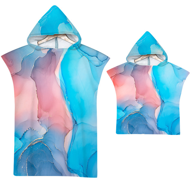 Ręcznik plażowy z kapturem z mikrofibry dla dorosłych i dzieci - drukowane marmurkowe, idealne na pływanie i zmianę w szatni - Wianko - 13