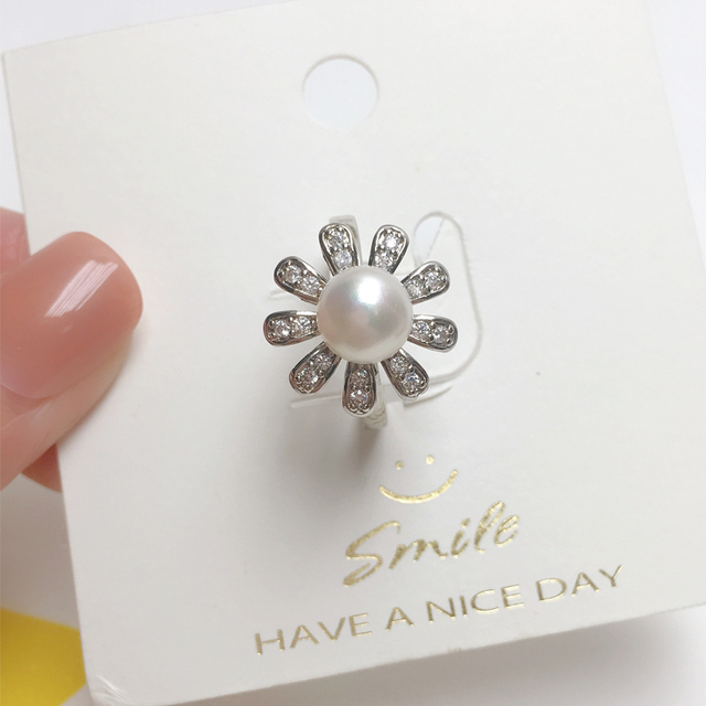 Pierścionek ZHBORUINI Daisy z perłą słodkowodną 14K, złoty, cyrkoniami, biżuteria dla kobiet - Wianko - 4