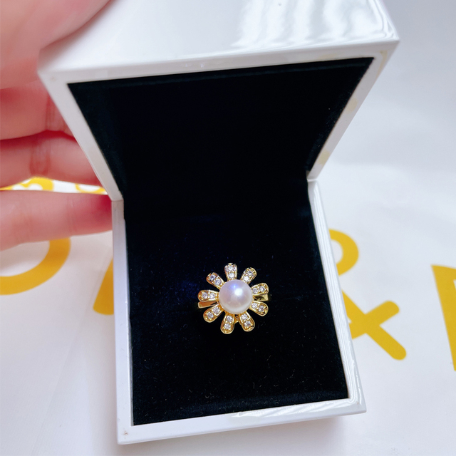 Pierścionek ZHBORUINI Daisy z perłą słodkowodną 14K, złoty, cyrkoniami, biżuteria dla kobiet - Wianko - 9