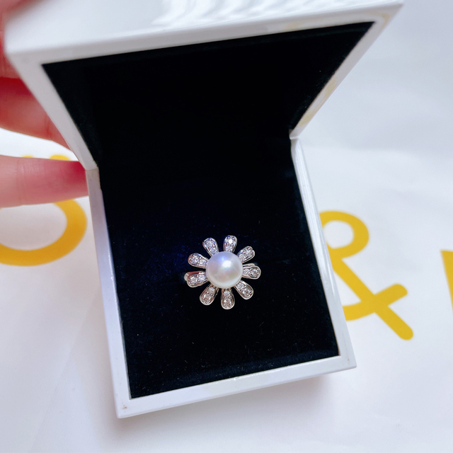 Pierścionek ZHBORUINI Daisy z perłą słodkowodną 14K, złoty, cyrkoniami, biżuteria dla kobiet - Wianko - 10