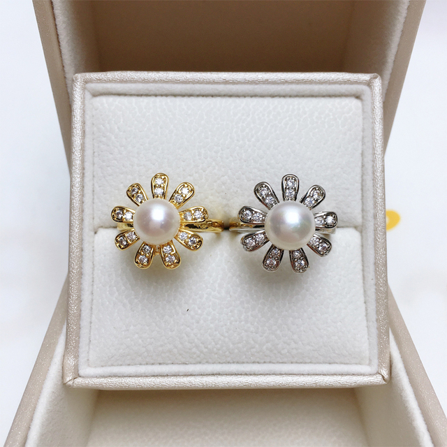 Pierścionek ZHBORUINI Daisy z perłą słodkowodną 14K, złoty, cyrkoniami, biżuteria dla kobiet - Wianko - 1