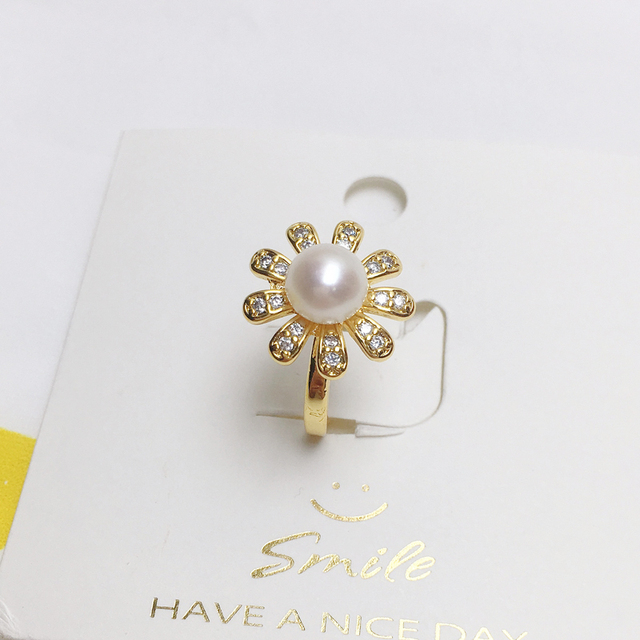 Pierścionek ZHBORUINI Daisy z perłą słodkowodną 14K, złoty, cyrkoniami, biżuteria dla kobiet - Wianko - 5