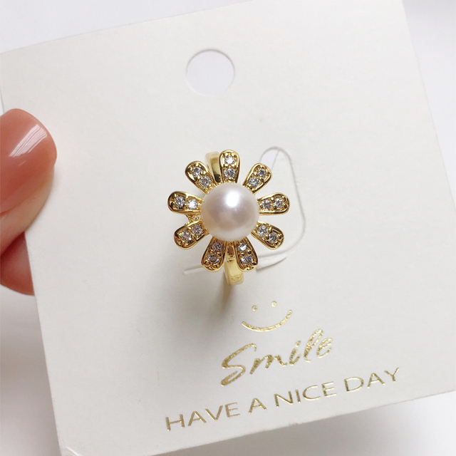 Pierścionek ZHBORUINI Daisy z perłą słodkowodną 14K, złoty, cyrkoniami, biżuteria dla kobiet - Wianko - 7
