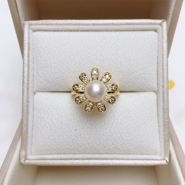 Pierścionek ZHBORUINI Daisy z perłą słodkowodną 14K, złoty, cyrkoniami, biżuteria dla kobiet - Wianko - 2